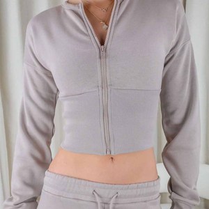 Ensemble de survêtement 2 pièces en polaire gris pour femme, coupe ample, décontracté, sportswear, pantalon de jogging à fermeture éclair à manches longues, longueur cheville - Product Image 3