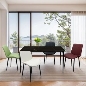 Tavolo da Pranzo da 63 Pollici con Piano in Pietra Sinterizzata/Marmo/Porcellana e Gambe in Lega di Alluminio per Cucina/Soggiorno, 6 Posti - Product Image 3