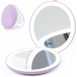 Specchio per il Trucco LED Portatile Compatto da Viaggio con Grandi Luci LED da 4,8 Pollici Ingrandimento 1x/20x per Ritocco - Product Image 1