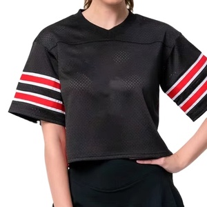 เสื้อครอปท็อปตาข่ายพิมพ์ลายอเมริกันฟุตบอลแขนสั้นไซส์ใหญ่สำหรับผู้หญิง ระบายอากาศได้ดี แห้งเร็ว ป้องกันแบคทีเรีย เหมาะสำหรับฤดูร้อน - Product Image 2