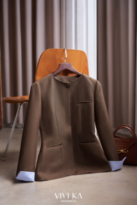 Blazer marron pour femme, col rond, un seul bouton, manches longues, polyester et élasthanne, anti-plis, pour le bureau, automne, LYDIA - Product Image 6
