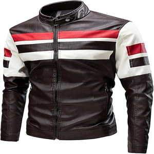 Men's New Arrival Premium Quality Cowhide Genuine Leather Stand Collar Front Windproof Eco-Friendly <b>Slim</b> <b>Fit</b> Solid Color <b>Jacket</b> - Product Image 4