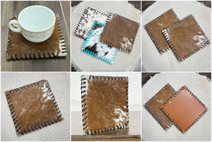 Sous-verres de luxe faits main de style western en cuir de vachette à poils, doux et résistants à la chaleur, pour les salons de thé et les cafés. - Product Image 3