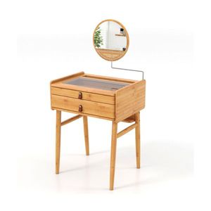 Toeletta in Stile Europeo in Bambù con Specchio LED e 2 Cassetti Contenitori - Product Image 1