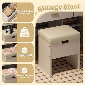 47.2\" <b>Makeup</b> Vanity with Lighted <b>Mirror</b> Vanity Desk with Cushioned Storage Stool & 3 Drawers Dressing Table with Two Organizers - Product Image 5