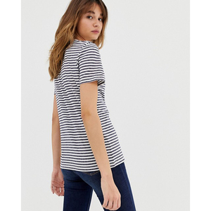 Camiseta de Manga Corta con Cuello Redondo y Rayas para Mujer, Corte Regular, Algodón Jersey, Estilo Casual, Ajuste Delgado, para Todas las Temporadas - Product Image 2