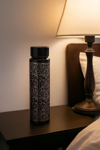 Engraved <b>Copper</b> Water <b>Bottle</b> Black and Gold Handmade Indian Ayurvedic Drinkware Premium Reusable Hydration <b>Bottle</b> - Product Image 4
