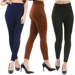 Leggings taille haute pour femmes, couleur unie, pantalon extensible coupe slim, bleu marine, marron, noir - Product Image 1