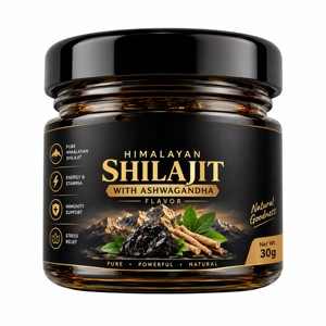 Résine de Shilajit de l'Himalaya OEM/ODM infusée à l'Ashwagandha, riche en acide fulvique et minéraux (82%), Shilahit Premium 30g (60 portions) - Product Image 1