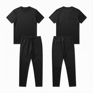 Ensemble de t-shirts noirs à col rond pour homme, séchage rapide, tricotés en polyester et élasthanne, décontractés pour l'été - Product Image 2