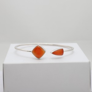Premium BLAZELS 925 Sterling Silver Trendy Adjustable Bangles Carnelian Bullet Rough Shape Bezel Setting Twister Gift Women - Product Image 1
