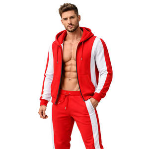 Conjunto Deportivo Rojo y Blanco para Hombre, Sudadera con Cierre y Pantalones Jogger Ajustados, Ropa Deportiva, Informal, para Gimnasio y Fitness - Product Image 1