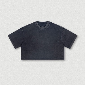 T-shirt court délavé pour femme, style vintage, manches courtes, en coton, coupe oversize, streetwear, décontracté, tendance - Product Image 2