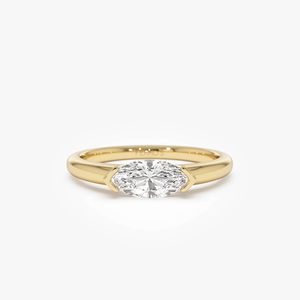Bague de fiançailles en or jaune avec diamant de laboratoire de 1,10 carat, taille marquise, clarté, bande de diamants, style classique de luxe pour femme - Product Image 1