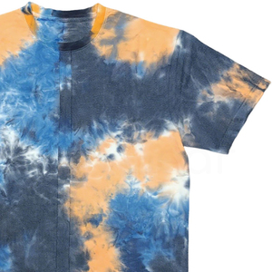 เสื้อยืดผู้ชายแบบถักลายมัดย้อม แขนสั้น คอกลม ลายพิมพ์สีน้ำเงินสีส้ม ทรงปกติ - Product Image 6
