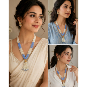 Collier ras du cou élégant à pampilles de perles multirangs avec fermoir en S, chaîne réglable, plaqué or et émail, idéal pour mariage - Product Image 4