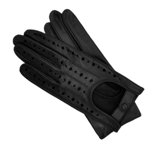 Gants de conduite classiques en cuir noir perforé pour hommes |   Mitaines de course rétro à doigts entiers |   Doux et de haute qualité, non doublé - Product Image 1