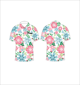 เสื้อโปโลลายดอกไม้สีชมพูสีฟ้า ลายดอกกุหลาบหลากสี แขนสั้น ลำลองสำหรับฤดูร้อน มุมมองด้านหน้าด้านหลัง - Product Image 5