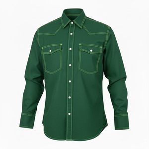 Camisa Occidental de Algodón Resistente al Fuego para Hombre 2026 de Alta Calidad - Camisa de Soldadura de Alta Resistencia con Triple Costura y Diseño Grabado con Broches de Perla - Product Image 1