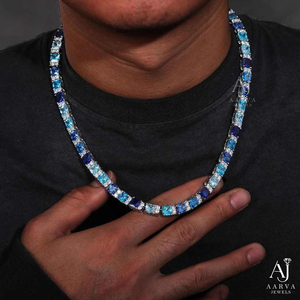 Blue Baguette Moissanite Diamond Tennis Necklace 10K Gold Plated 925 Sterling Silver <b>Rope</b> <b>Chain</b> Hip Hop Jewelry - Product Image 1