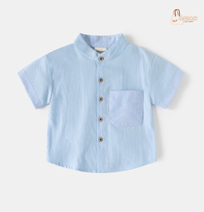 เสื้อเชิ้ตเด็กชาย คอจีน แขนสั้น สีพื้น ผ้าฝ้ายป๊อปลิน เสื้อลำลองมีกระเป๋า ทรงปกติ - Product Image 2