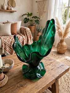Jarrón de Vidrio Verde Transparente Hecho a Mano, Decoración Moderna para el Hogar y Bodas, para Sala de Estar - Product Image 1