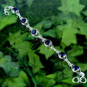 สร้อยข้อมือหินไพลินสีน้ำเงินสุดหรู เงินแท้ 925 ทำมือ ประดับอัญมณี ของขวัญสำหรับผู้หญิง ดีไซน์หรูหรา ปรับขนาดได้ - Product Image 6