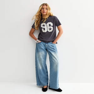 Wholesale Women's Dark Grey Cotton Studded 96 Logo T-Shirt High Quality Lightweight Women's Shirts Quick Dry Short Sleeve Shirts - Product Image 1