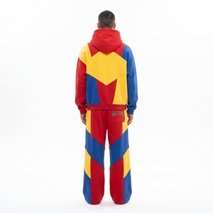 Mens Red Blue <b>Yellow</b> Color Block Hoodie <b>Tracksuit</b> Set Oversized Pullover Sweatshirt Jogger Pants Streetwear - Product Image 2