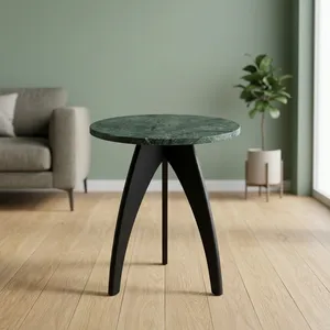 Modern <b>Round</b> Green Marble <b>Side</b> <b>Table</b> With <b>Black</b> Tripod Base Handmade Accent End <b>Table</b> for Living Room Bedroom Decor - Product Image 5