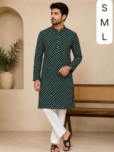 Conjunto de Kurta y Pijama de Algodón Grueso para Hombre con Bordado de Hilo |   Ropa Étnica Premium - Product Image 2