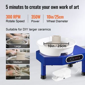 Tornio per Ceramica da 10 Pollici con Vassoio Rimovibile in ABS, Velocità Regolabile 60-300 RPM, Pannello LCD Manuale per Lavorazione dell'Argilla - Product Image 2