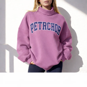 Sweat-shirt décontracté oversize à col montant avec logo sur le devant pour femme, en tissu polaire doux, coupe ample, idéal pour l'hiver - Product Image 4