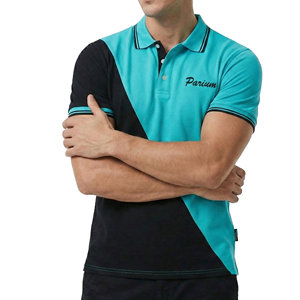 Polo piqué respirant pour hommes en gros, personnalisable avec logo, élégant, à blocs de couleur, avec poignets contrastants, manches courtes, pour le golf - Product Image 3