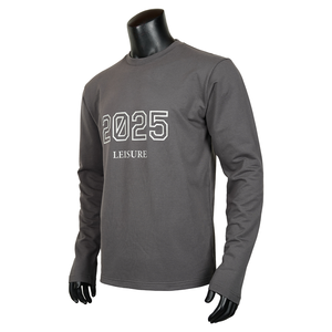 เสื้อยืดแขนยาวผ้าคอตตอนเทอร์รี่ผสมสแปนเด็กซ์ 240GSM แบบกำหนดเองสำหรับผู้ชาย พิมพ์ลาย 3 มิติ คอกลม สตรีทแวร์ ผู้ผลิต OEM - Product Image 2