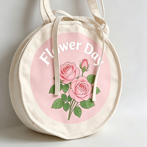 Wholesale Custom Logo Heat Transfer Printed <b>Round</b> <b>Canvas</b> Bag Reusable Eco Friendly Cotton Promotional Gift Shopping Tote Bag - Product Image 3