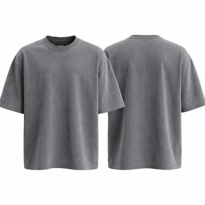 เสื้อยืดทรงบ็อกซี่พรีเมียมสำหรับผู้ชาย ผ้าคอตตอนหนานุ่ม ทรงโอเวอร์ไซส์ สีเทา สไตล์สตรีทแวร์ ผ้าแคนวาสสีเทาฟอกกรด - Product Image 5