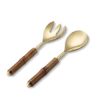 Great Quality Gold <b>Salad</b> <b>Servers</b> Stainless Steel Serving Spoon & Fork Set With Natural Wooden Handles For Restaurant Use - Product Image 2