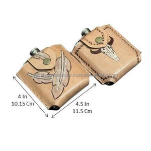 Petaca de cuero artesanal personalizada, Petaca de cuero genuino pintada a mano occidental con soporte de lazo para cinturón, cubierta de Petaca de piel de vaca - Product Image 2