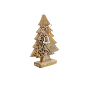 Décoration de table en bois sculpté en forme de sapin de Noël avec motifs découpés, nœud en ficelle et clochette suspendue pour une présentation festive - Product Image 2