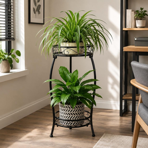 Support de plantes en métal à 2 niveaux, pour l'intérieur et l'extérieur, résistant à la rouille, support de jardin, porte-pot de fleurs, étagère de présentation, décoration de balcon et de terrasse - Product Image 4