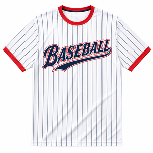 T-shirt de baseball rayé blanc, bleu marine et rouge, unisexe, pour adulte, pull-over respirant en polyester, maillot de sport - Product Image 1