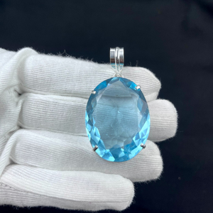 Colgante de Plata 925 con Cristal de Aguamarina Azul, Ovalado y Facetado, Estilo Minimalista, para Joyería, Aniversarios y Manualidades - Product Image 4
