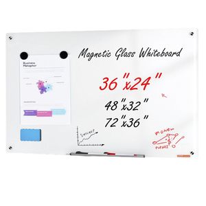 Pizarra Magnética de Vidrio de 36"x24", Pizarra Blanca Grande para Montar en la Pared, Pizarra de Vidrio sin Marco con Bandeja para Marcadores y Borrador - Product Image 1