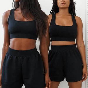 Ensemble short et haut de gymnastique pour femmes Top et short en coton décontracté Soutien-gorge de sport Ensemble deux pièces de yoga pour femmes - Product Image 1