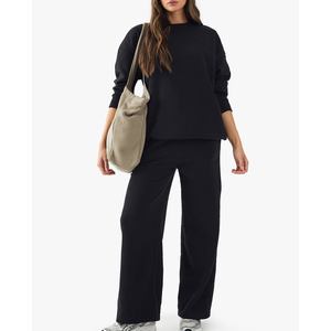 Pantalon de jogging OEM taille haute coupe ample couleur unie en molleton de coton à devant plat pour femme, vêtement de mode décontracté - Product Image 3