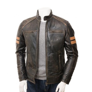 PIHA SPORTS Men's Slim Fit <b>Cafe</b> <b>Racer</b> Black Brown Real Lambskin Leather <b>Jacket</b> Soft Waterproof Reversible Winter Biker Quilted - Product Image 1