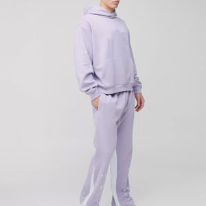 Nouvel ensemble de survêtement en coton uni avec sweat à capuche et pantalon de jogging évasé pour le fitness - Product Image 6