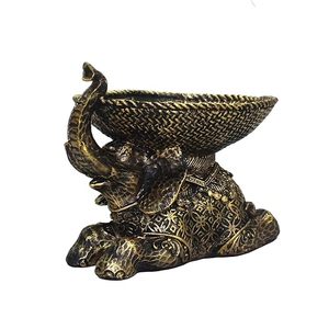 Bol sculpté en forme d'éléphant, décoration orientale en métal sculpté, plateau de rangement fait à la main pour clés télécommandées - Product Image 3