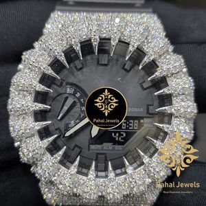 Reloj de Cuarzo con Incrustaciones de Diamantes, Esfera Negra, Pantalla Digital y Analógica, Bisel con Pedrería, Reloj de Pulsera para Hombre - Product Image 6